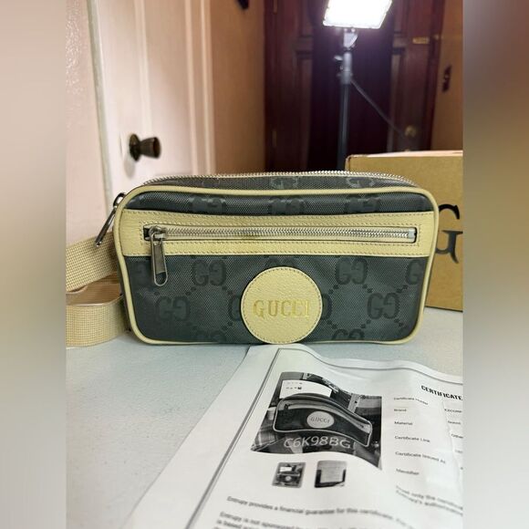GUCCI Off The Grid Belt Bag GG Nylon Leather Gray Beige 631341 Purse Fanny pack - Picture 11 of 16